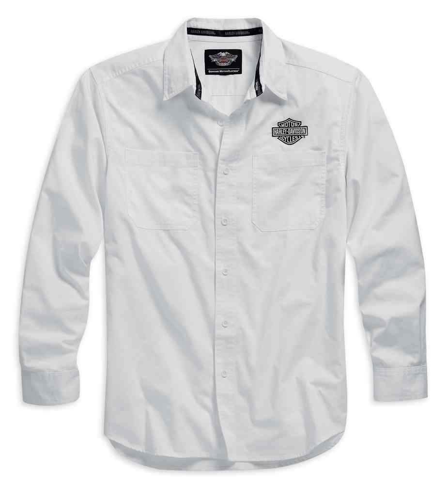 Harley-Davidson Men's Logo Woven Long Sleeve Shirt, White. 99012-15VM - Wisconsin Harley-Davidson