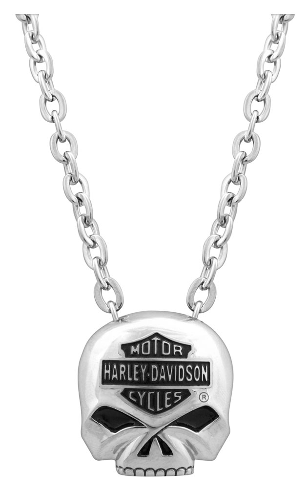 Harley-Davidson Mens Bar & Shield Skull Necklace Stainless Steel 22'' HSN0024-22 - Wisconsin Harley-Davidson