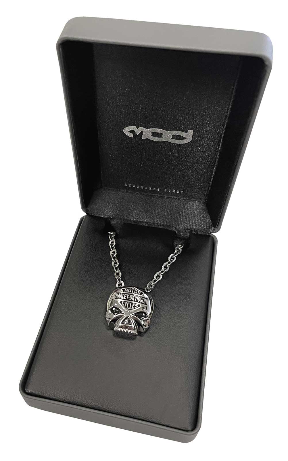 Harley-Davidson Mens Bar & Shield Skull Necklace Stainless Steel 22'' HSN0024-22 - Largest Selection of Harley-Davidson Products