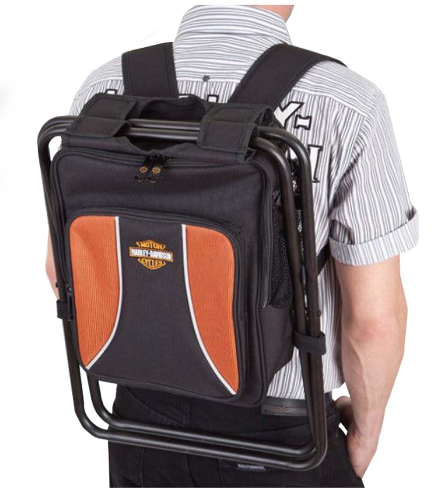 HARLEY-DAVIDSON バックパック 黒/オレンジ Harley-Davidson® Water-Resistant Racing Travel Duffel Bag/Backpack