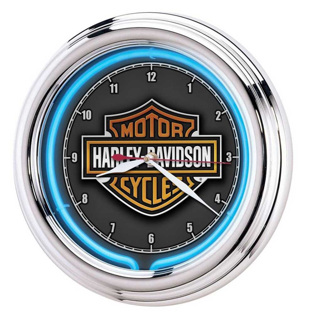Harley-Davidson Essential Bar & Shield Blue Neon Clock, 12 in Diameter HDL-16675 - Wisconsin Harley-Davidson