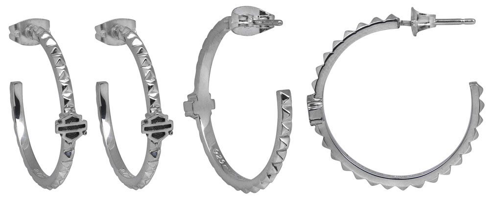 Harley-Davidson Free Shipping - Harley-Davidson Women's Earrings, Studded Bar & Shield Hoops, Silver HDE0341 - Free Shipping on many products plus Orders Over $99