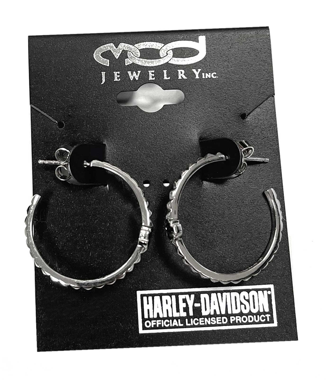 Harley-Davidson Women's Earrings, Studded Bar & Shield Hoops, Silver HDE0341 - No Hassle Returns at Wisconsin Harley