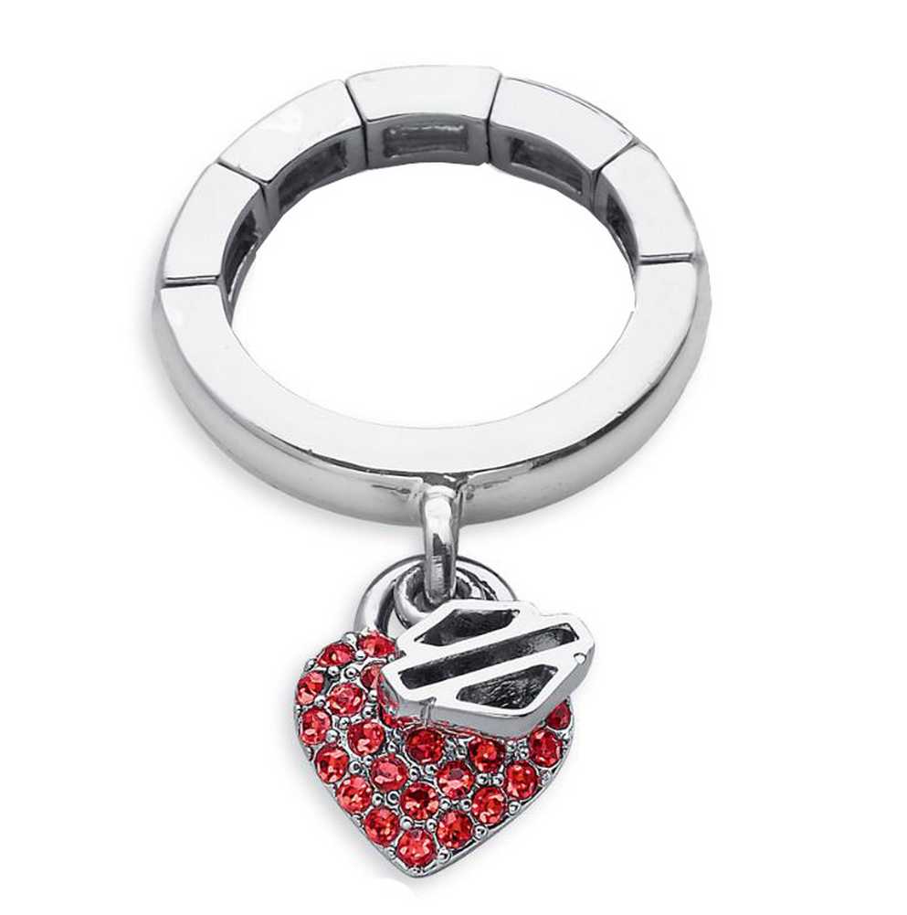 Harley-Davidson Women's Dangle Crystals Red Heart Stretch Ring 97635-14VW - Wisconsin Harley-Davidson