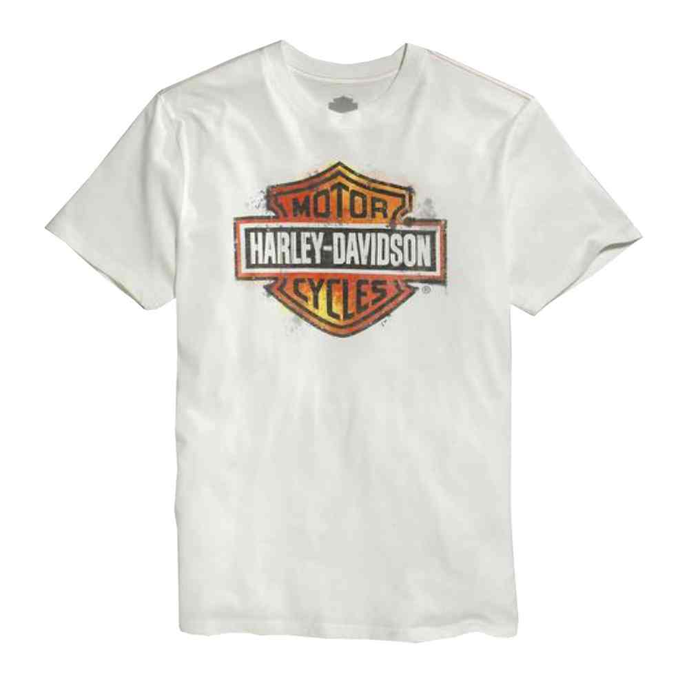 Harley-Davidson Mens Short Sleeve Tee, Distressed Bar & Shield, White 96050-15VM - Wisconsin Harley-Davidson
