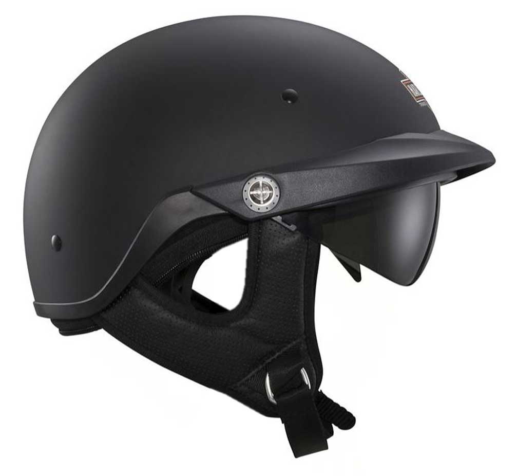Harley-Davidson Men's Half Helmet, Pioneer Sun Shield, Matte Black 98366-15VM - Largest Selection of Harley-Davidson Products