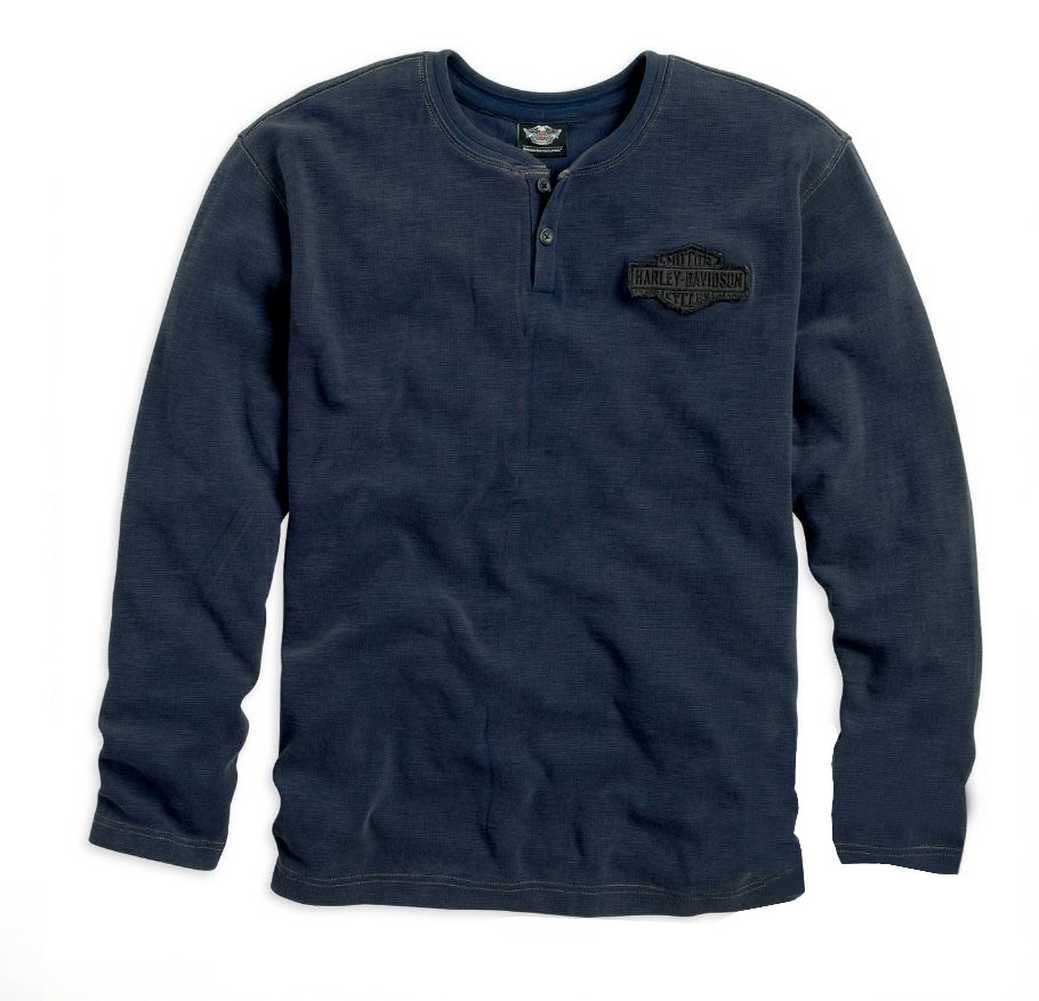 Harley-Davidson Men's Genuine Classics Henley Shirt L/S Blue 99004-14VM - Wisconsin Harley-Davidson
