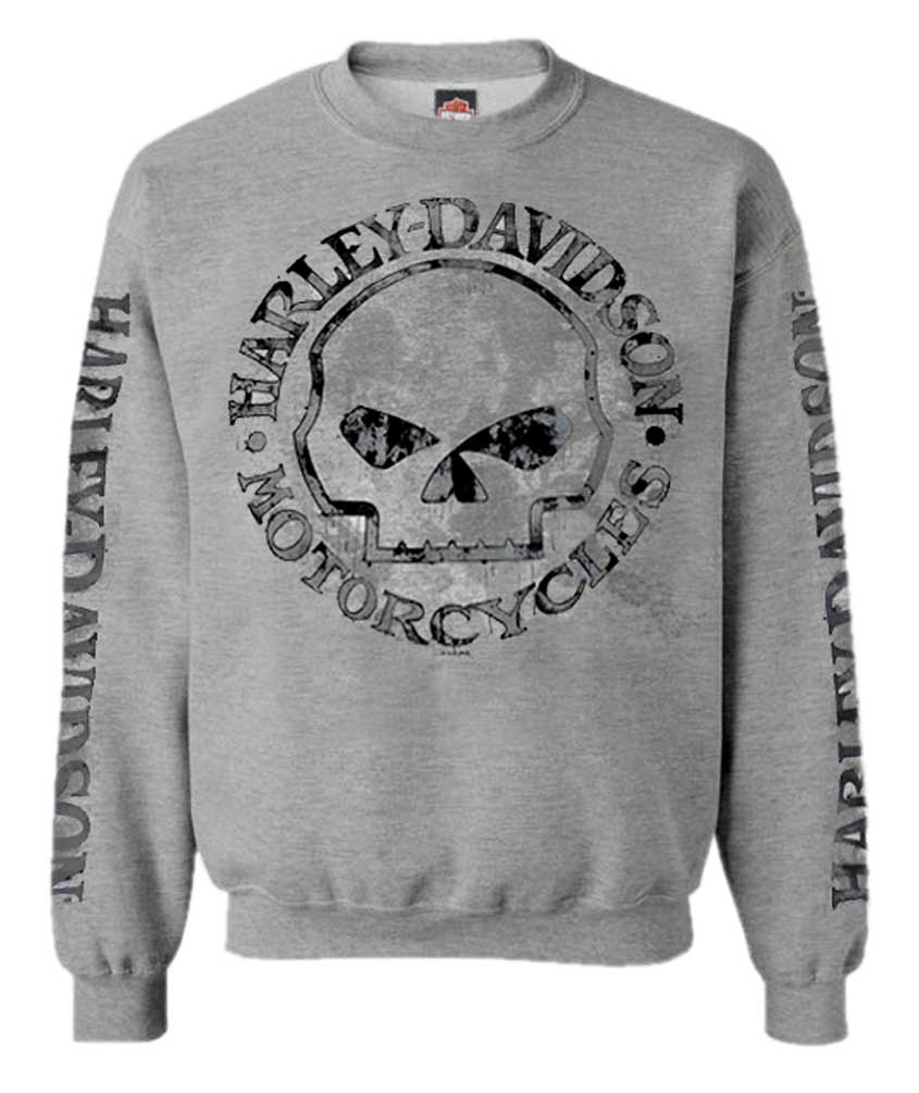 Harley-Davidson Men's Pullover Crew Sweatshirt H-D Willie G Skull Gray 30296655 - Wisconsin Harley-Davidson