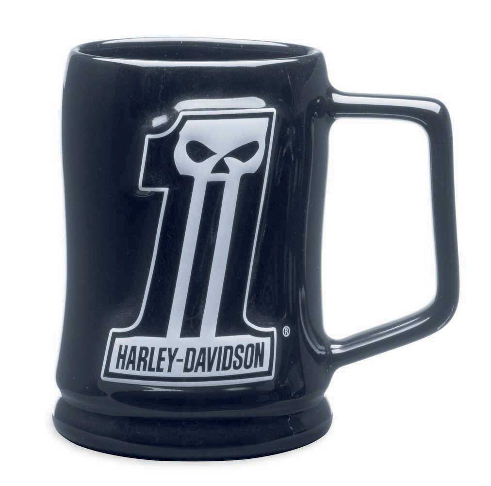 Harley-Davidson #1 Skull Sculpted Ceramic Mug 16 oz, Black Coffee Mug 99219-14V - Wisconsin Harley-Davidson