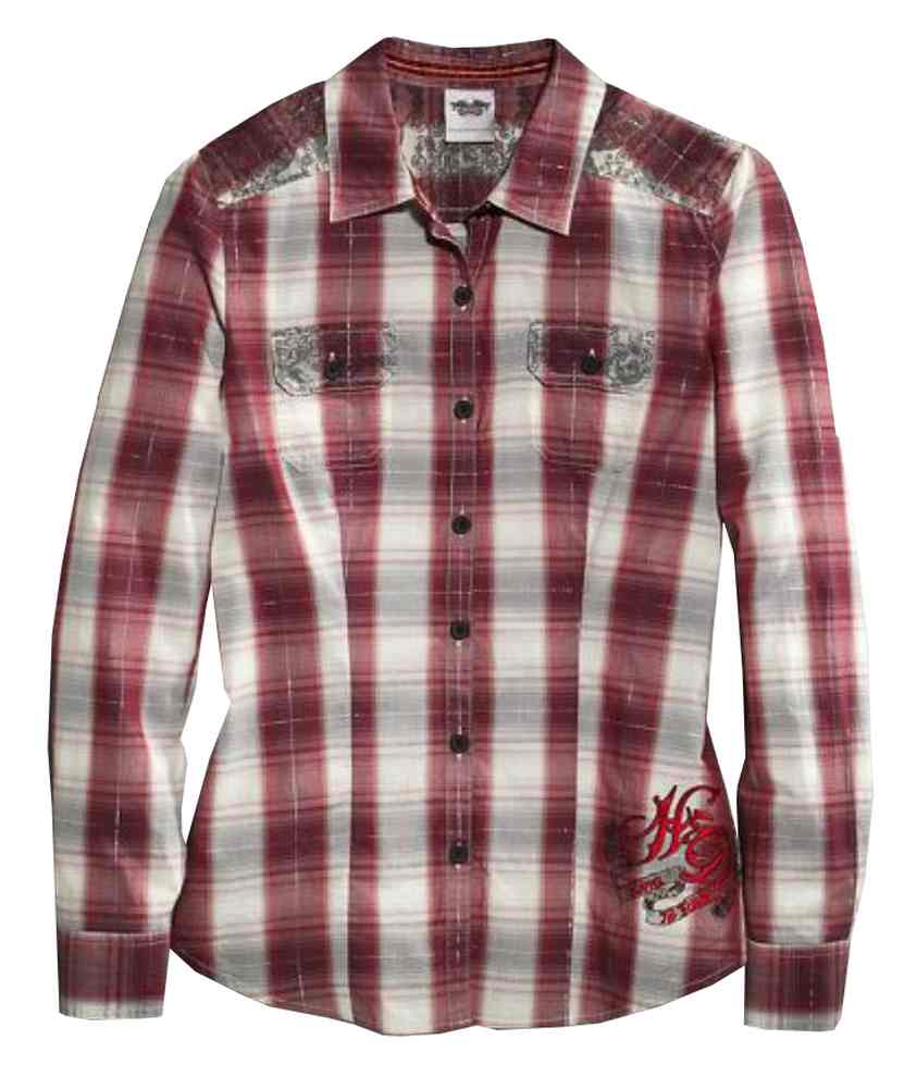 Harley-Davidson Women's Crowned Heart Plaid Long Sleeve Woven Shirt 96185-16VW - Wisconsin Harley-Davidson