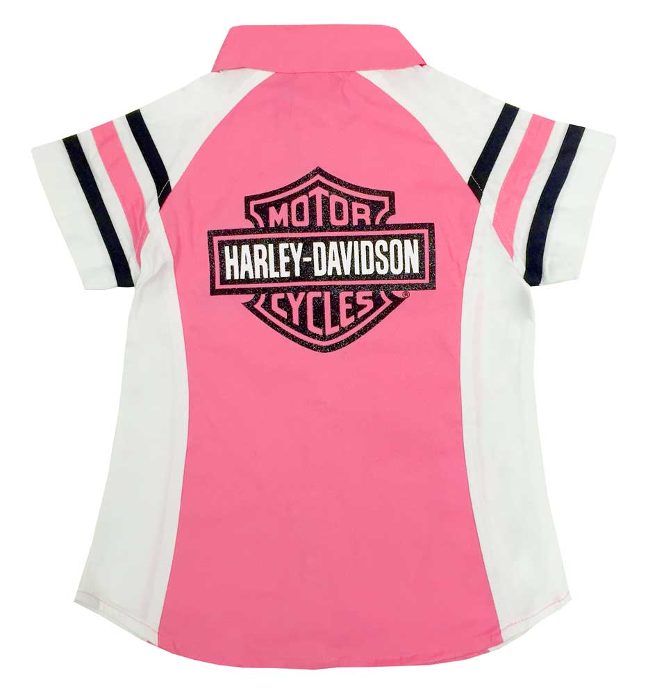 Harley-Davidson Free Shipping - Harley-Davidson Little Girls' Glittery Short Sleeve Shop Shirt, Pink 1020571 - Free Shipping on many products plus Orders Over $99