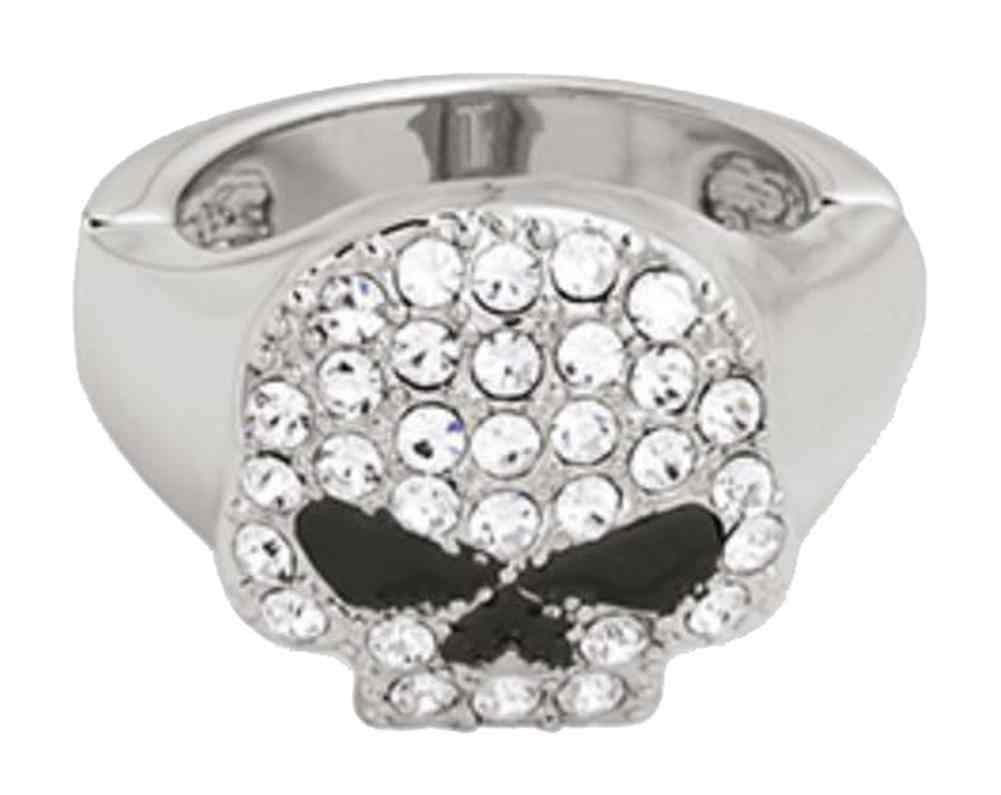Harley-Davidson Women's Clear Rhinestone Skull Stretch Ring, Silver 99532-16VW - Wisconsin Harley-Davidson