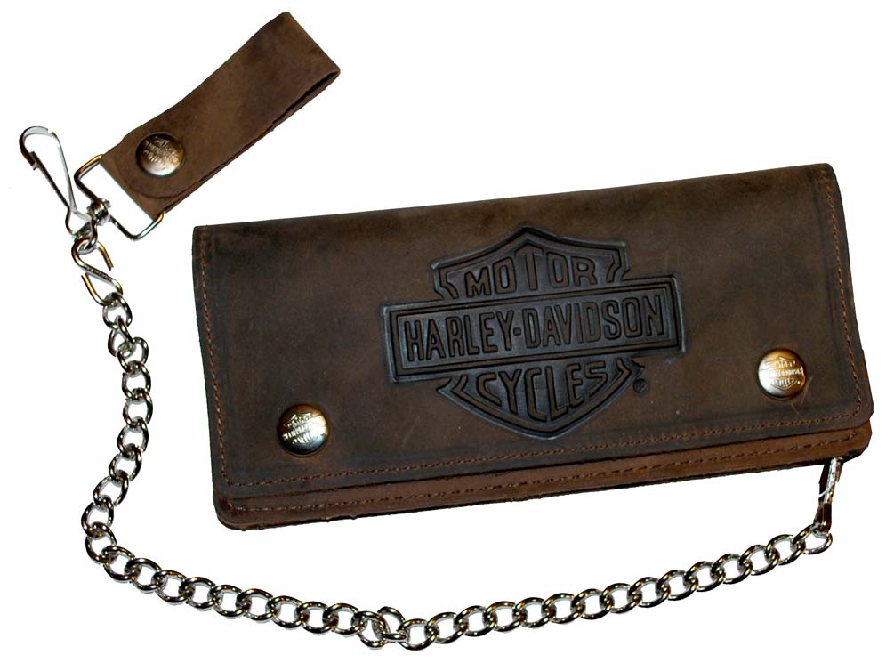 Harley-Davidson Men's Embossed Bar & Shield Biker Chain Wallet Leather BW404H - Wisconsin Harley-Davidson