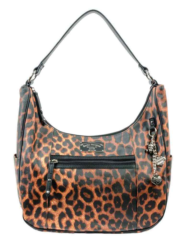 Harley-Davidson Women's Leopard Print Coated Cotton HOBO Purse, LP3812S-BRNBLK - Wisconsin Harley-Davidson