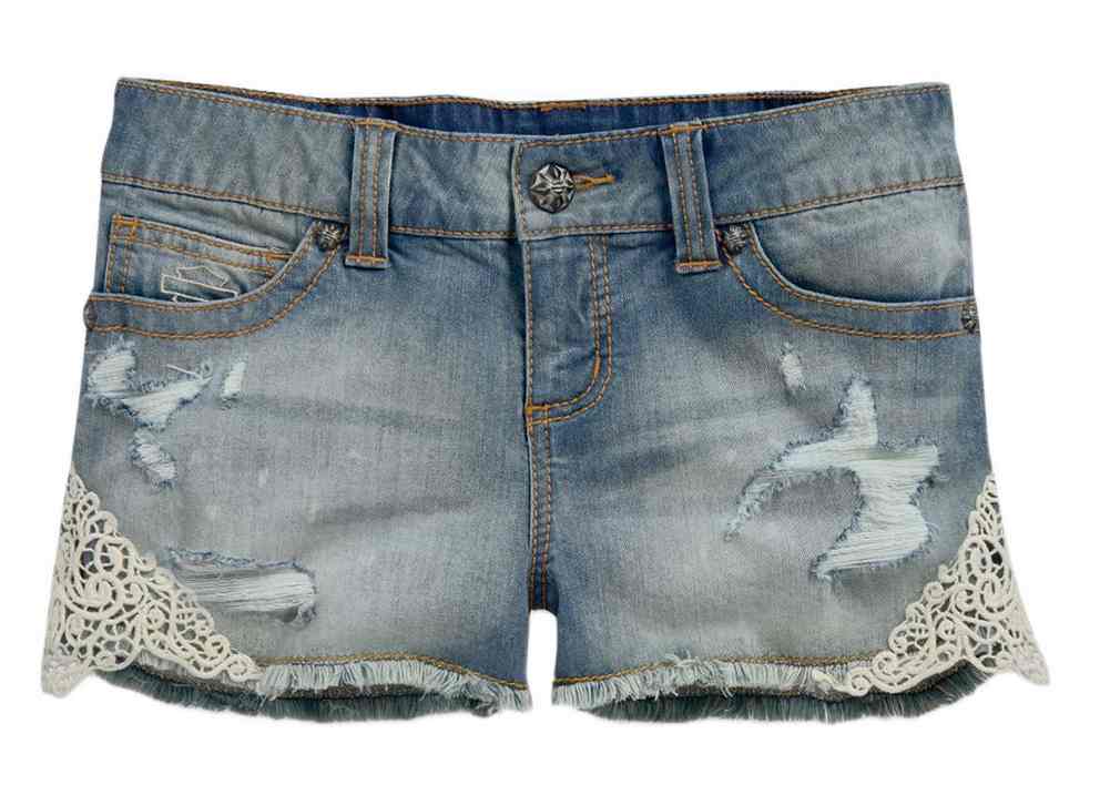Harley-Davidson Women's Crocheted Lace Accented Denim Jean Shorts 96021-15VW - Wisconsin Harley-Davidson