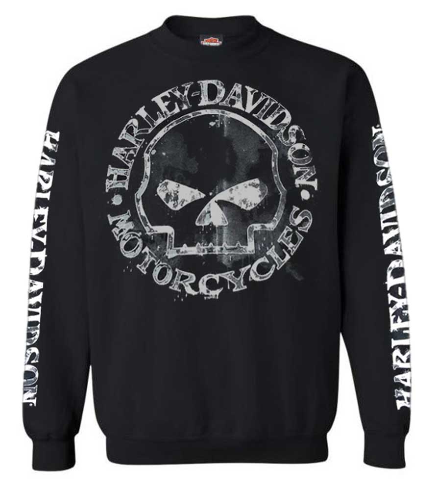 Harley-Davidson Men's Willie G Skull Sweatshirt, Black Crew Pullover 30296649 - Wisconsin Harley-Davidson