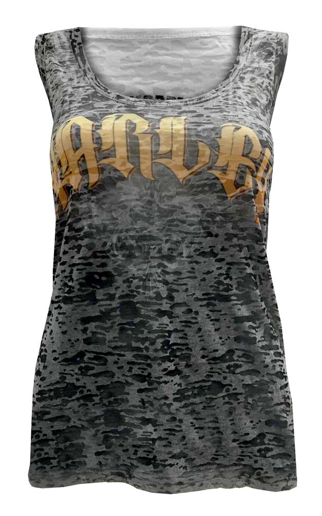 Harley-Davidson Women's Tank Top, Arch Harley Script Burnout Tank, Smoke Gray - Wisconsin Harley-Davidson