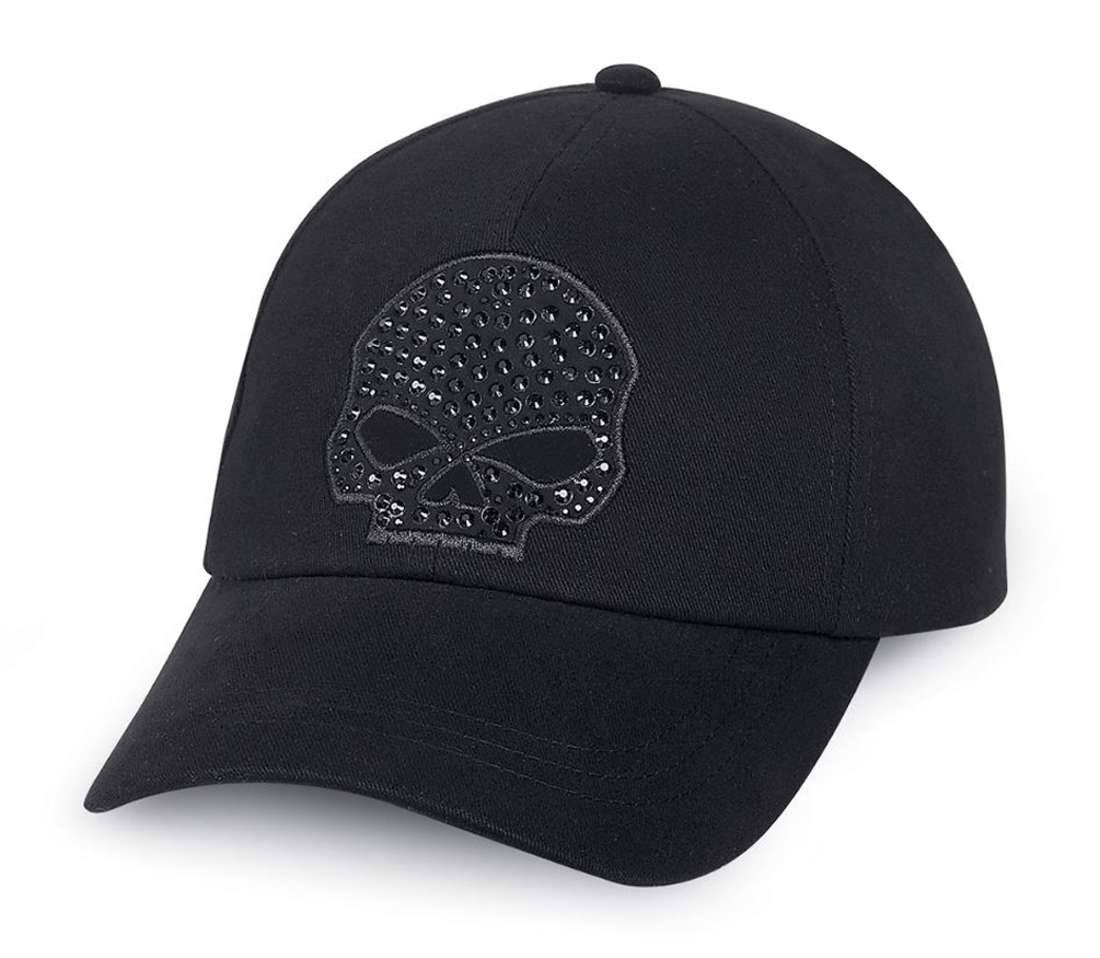 Harley-Davidson® Women's Rhinestone Skull Baseball Cap, Black Cotton ...