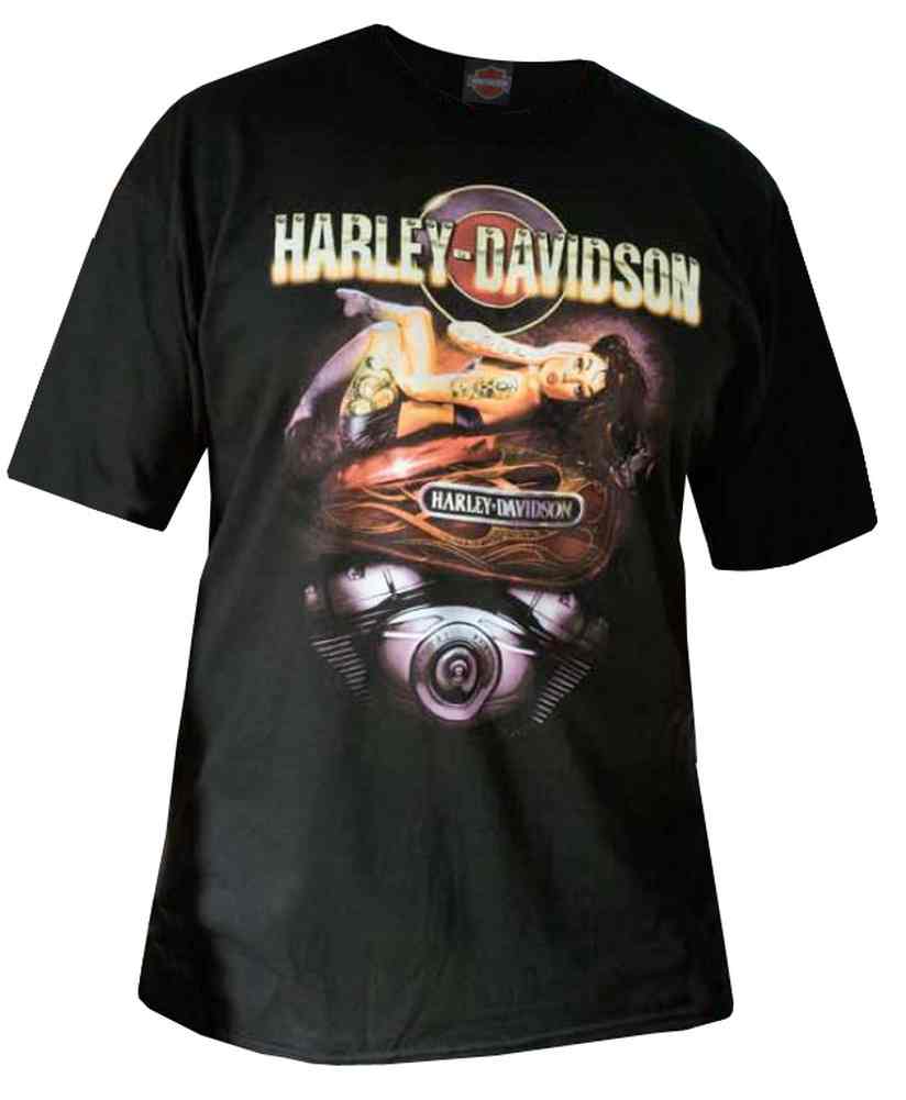 Harley-Davidson Men's Red Hot Tattoo Pinup Lady Short Sleeve T-Shirt, Black - Wisconsin Harley-Davidson