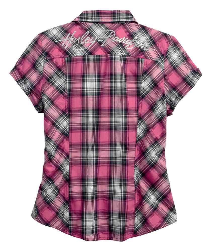Harley-Davidson Free Shipping - Harley-Davidson Women's Pink Label Metallic Short Sleeve Plaid Shirt 99168-16VW - Free Shipping on many products plus Orders Over $99