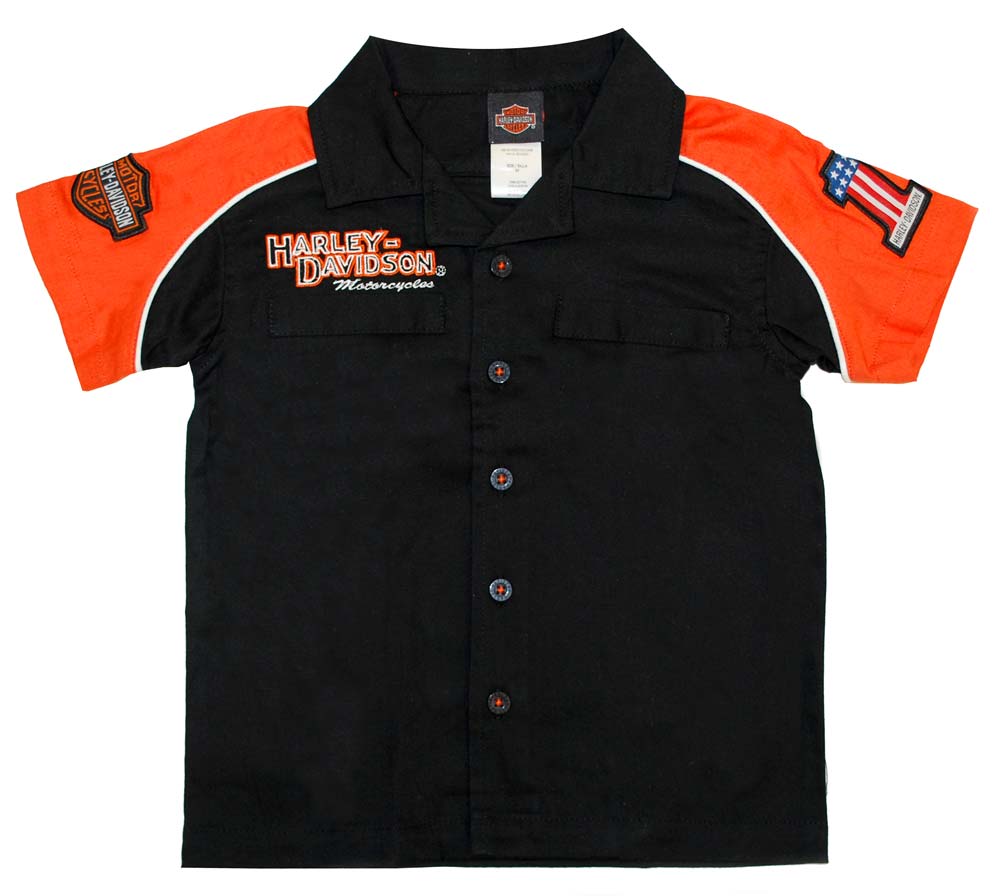 Harley-Davidson Little Boys' Orange Cotton Button Twill Pit Shirt 0371474 - Wisconsin Harley-Davidson