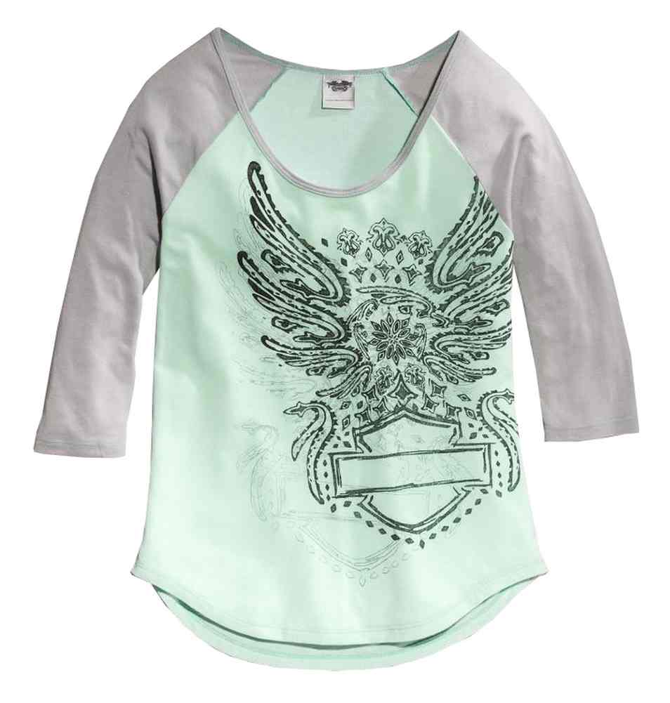 Harley-Davidson Women's Raglan Sleep Tee Pajama, Heather Gray/Mint 97862-16VW - Wisconsin Harley-Davidson
