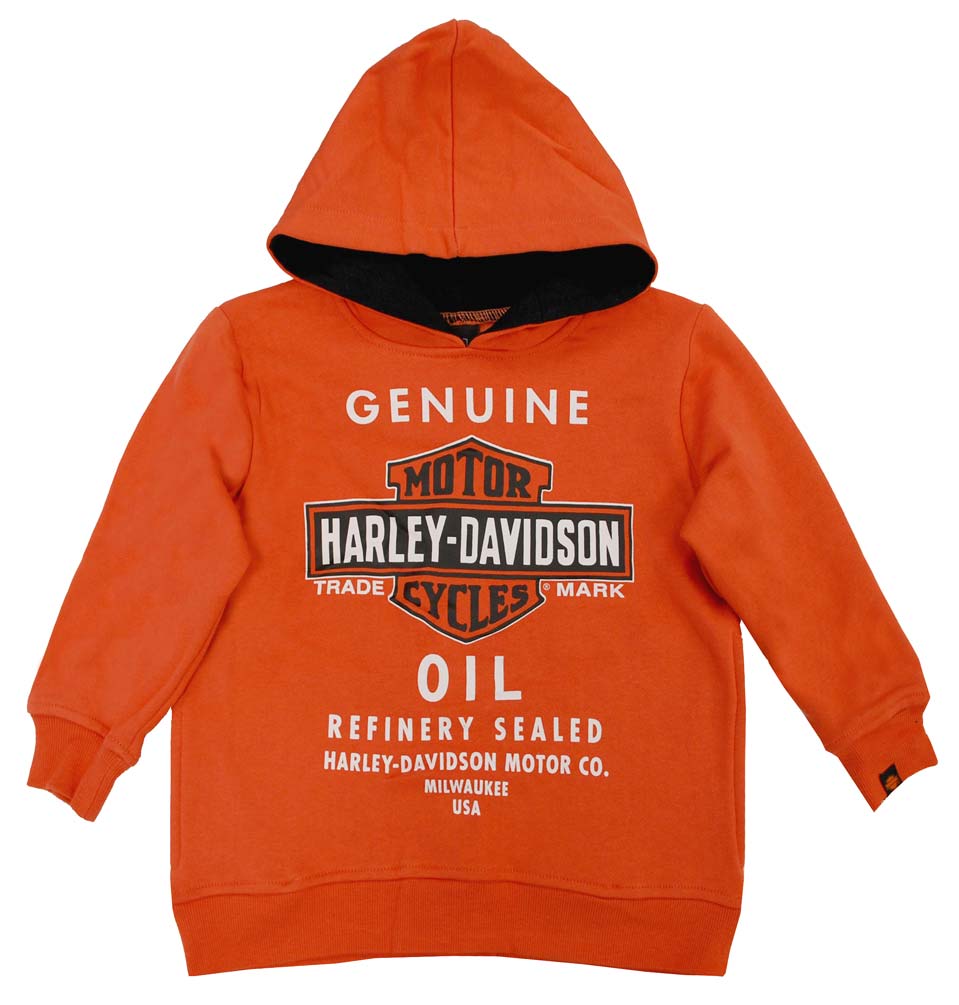 Harley-Davidson Boys' Orange Genuine Bar & Shield Oil Fleece Hoodie 0281394 - Wisconsin Harley-Davidson