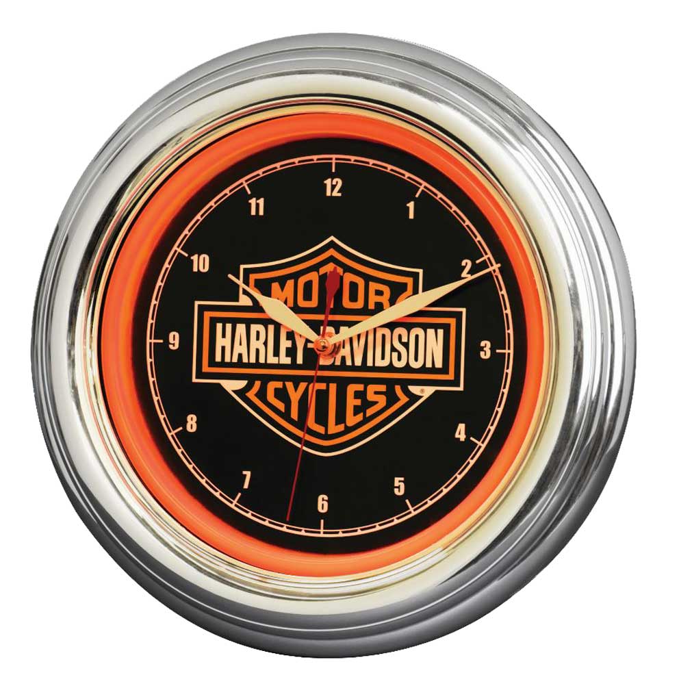 Harley-Davidson Bar & Shield LED Clock, Long Lasting Bright Orange, HDL-16633 - Wisconsin Harley-Davidson