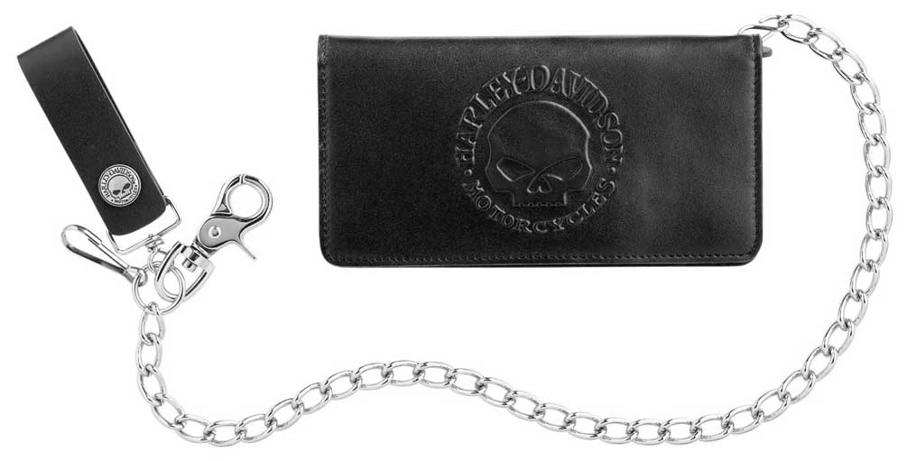 Harley-Davidson Men's Skull Bi-Fold Biker Long Wallet, Black Leather 99466-10VM - Wisconsin Harley-Davidson