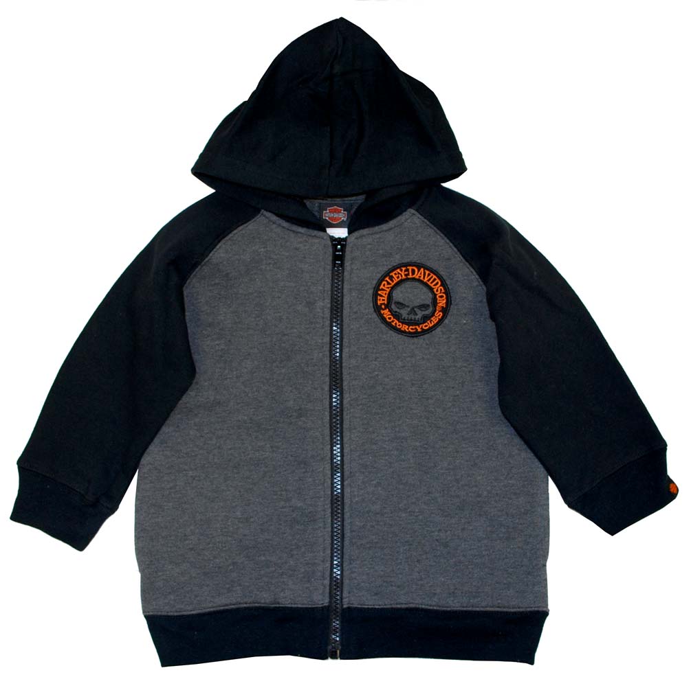 Harley Davidson Little Boys Skull Fleece Zipper Hoodie Grey Black 0381472 Wisconsin Harley Davidson
