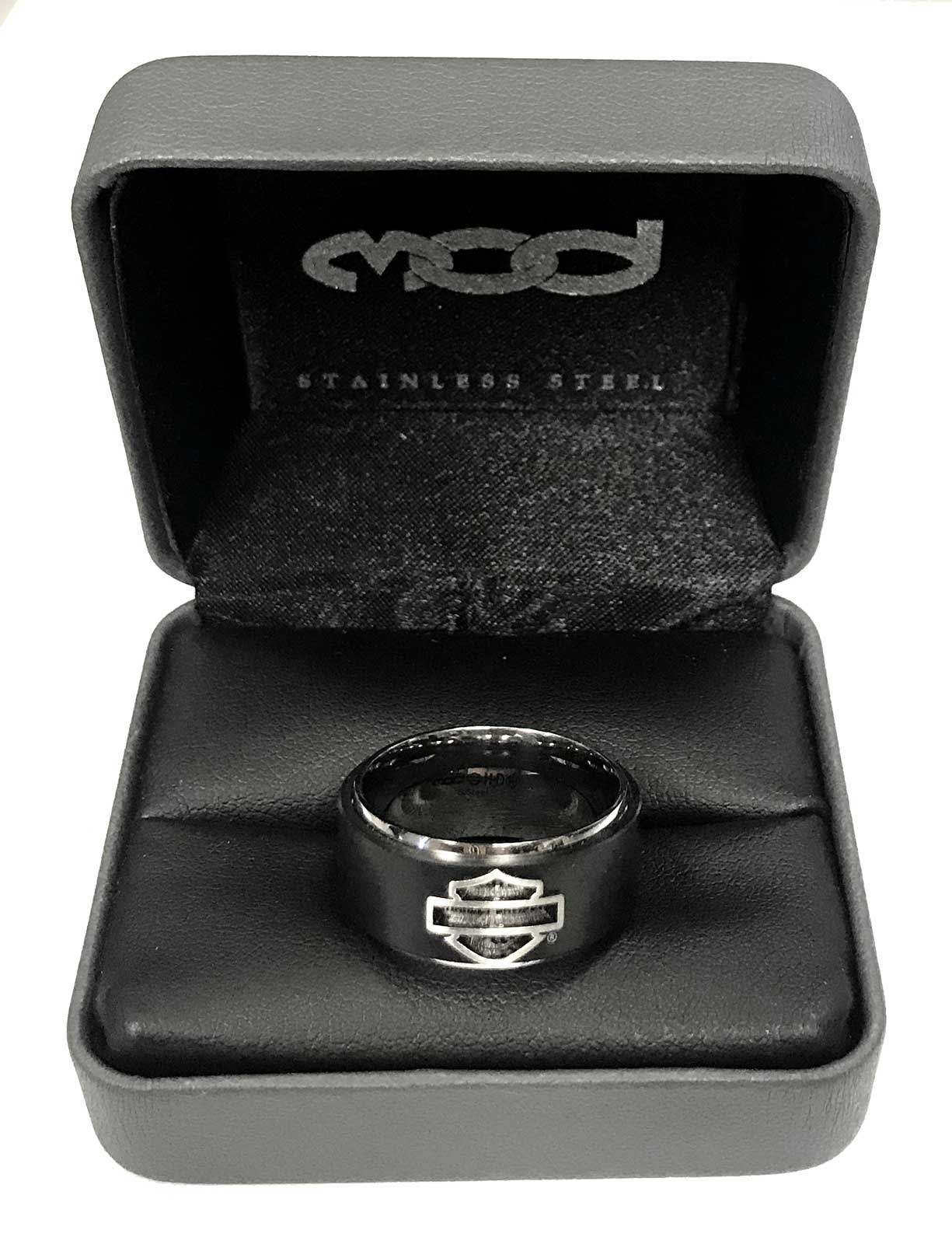 Harley-Davidson® Men's Bar Shield Black Steel Band Ring HSR0001
