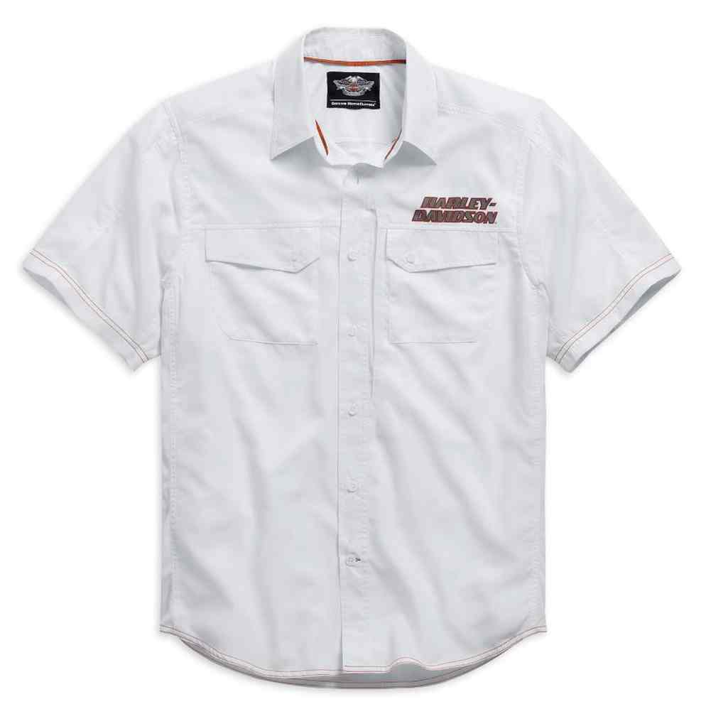 Harley-Davidson Men's Stay Cool Performance S/S Button Shirt, White. 99015-15VM - Wisconsin Harley-Davidson