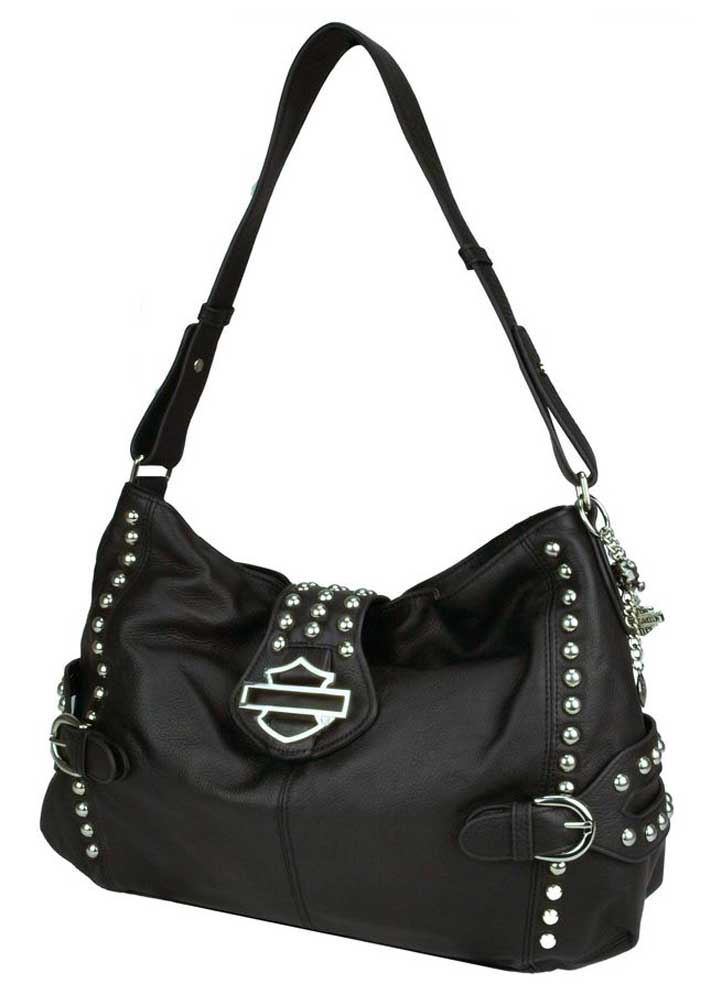 Harley-Davidson Womens Black Leather Rider Berlin Shopper Tote Bag RD6298L-BLACK - Wisconsin Harley-Davidson