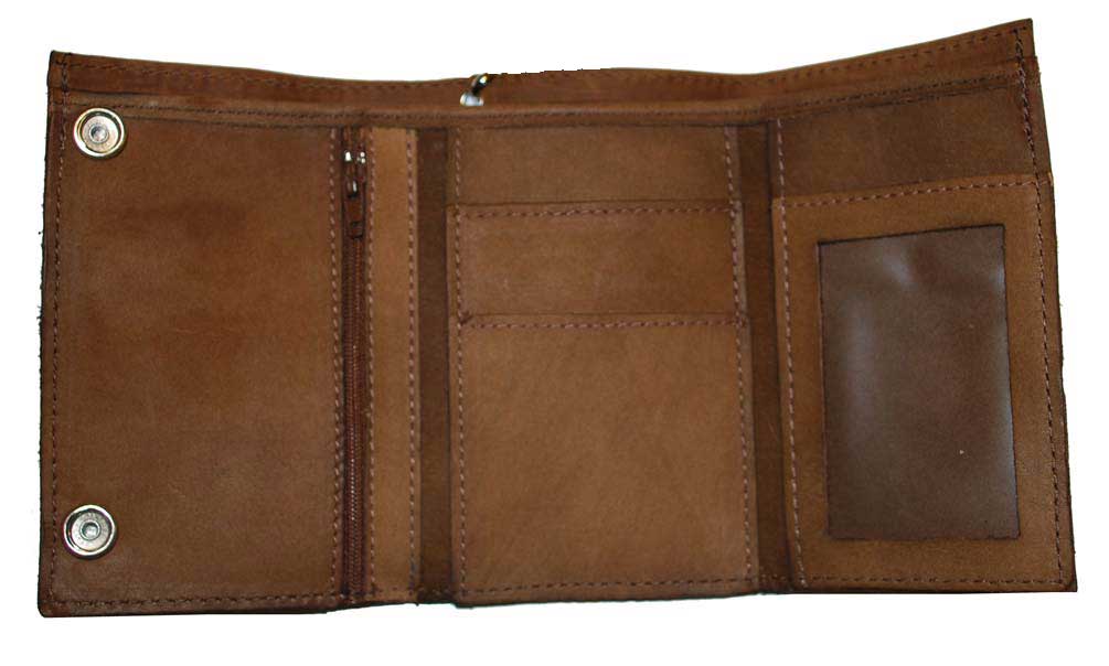 HarleyDavidson® Men's Embossed XL TriFold Chain Wallet Brown Leather