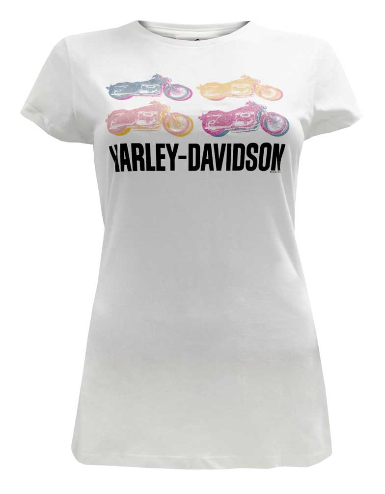 Harley-Davidson Women's Juniors Tee, Glitter Bike Graphics, White - Wisconsin Harley-Davidson