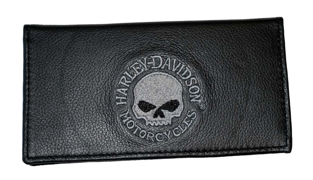 Harley-Davidson Men's Embroidered Skull Checkbook Cover Black FC806H-5G - Wisconsin Harley-Davidson