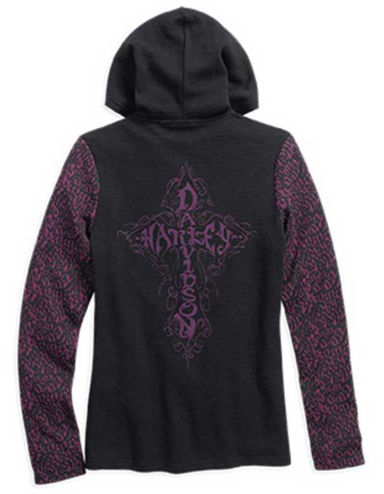 Harley-Davidson Free Shipping - Harley-Davidson Women's Animal Print Arm Hooded Henley, Black/Purple. 96164-16VW - Free Shipping on many products plus Orders Over $99