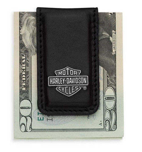 Harley-Davidson® Men's Bar & Shield Logo Money Clip, Black Leather