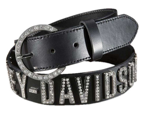Harley-Davidson® Women's H-D Script & Studded Genuine Leather Belt - Black