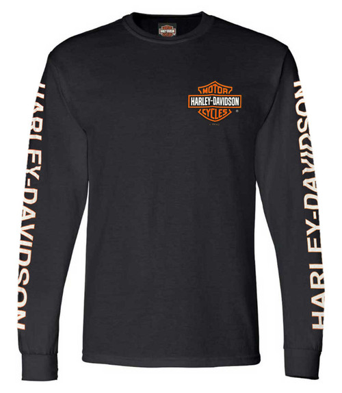 Harley-Davidson® Men's Long Sleeve Orange Bar & Shield Black