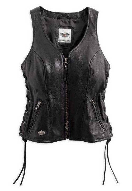 Harley-Davidson® Women's Avenue Leather Vest Side Lacing, Black 98071-14VW