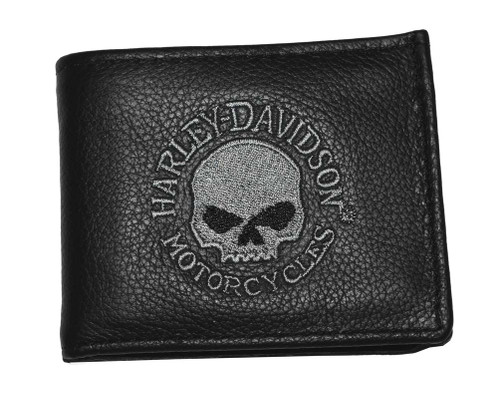 Harley-Davidson® Men's Embroidered Skull Bi-Fold Wallet Black