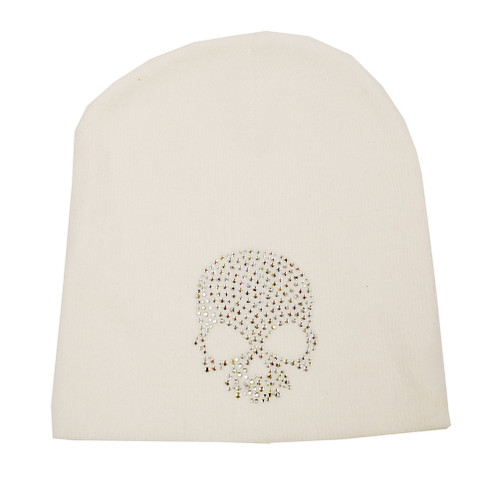 That's A Wrap Women's Beanie, Clear Rhinestone Skull Cap, White