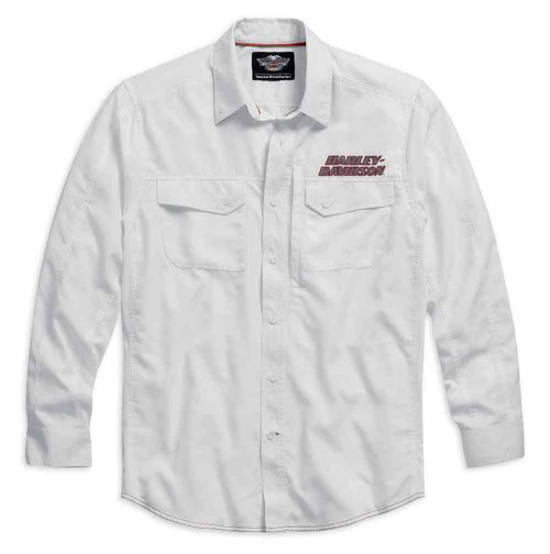 Harley-Davidson® Long Sleeve Performance Button Front Shirt, White