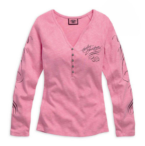 トップス CROSSED RIFLES HENLEY NECK L/S TEE PINK Stephanie Henley Long Sleeve Top - Pink | Fashion Nova