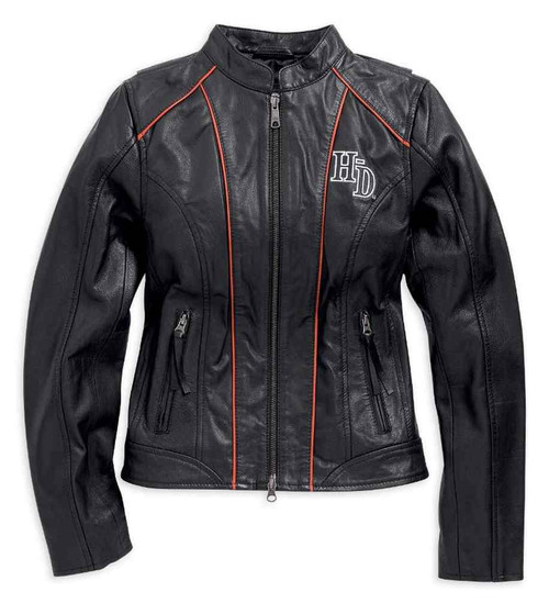 Harley-Davidson® Women's Epoch Leather Jacket, Black/Orange