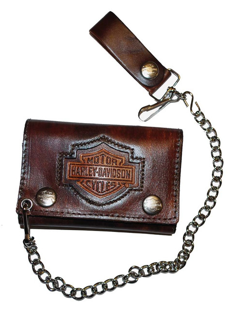 Harley-Davidson® Men's Bar & Shield Tri-Fold Chain Wallet Antique Brown  TC322H