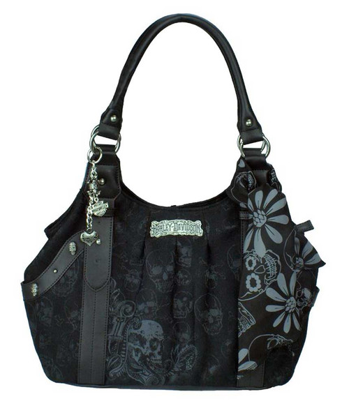 Harley-Davidson Women's Embroidered Script Bucket Purse, Black  ZWL3834-CRMBLK