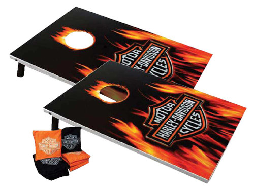 Harley-Davidson® Flaming Bar & Shield Cornhole Bean Bag Toss Game