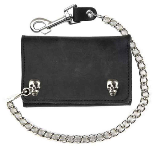 小物 CRIMIE BIKER WALLET Genuine Leather Men's XL Tri-Fold Biker Chain Wallet w/ Skull